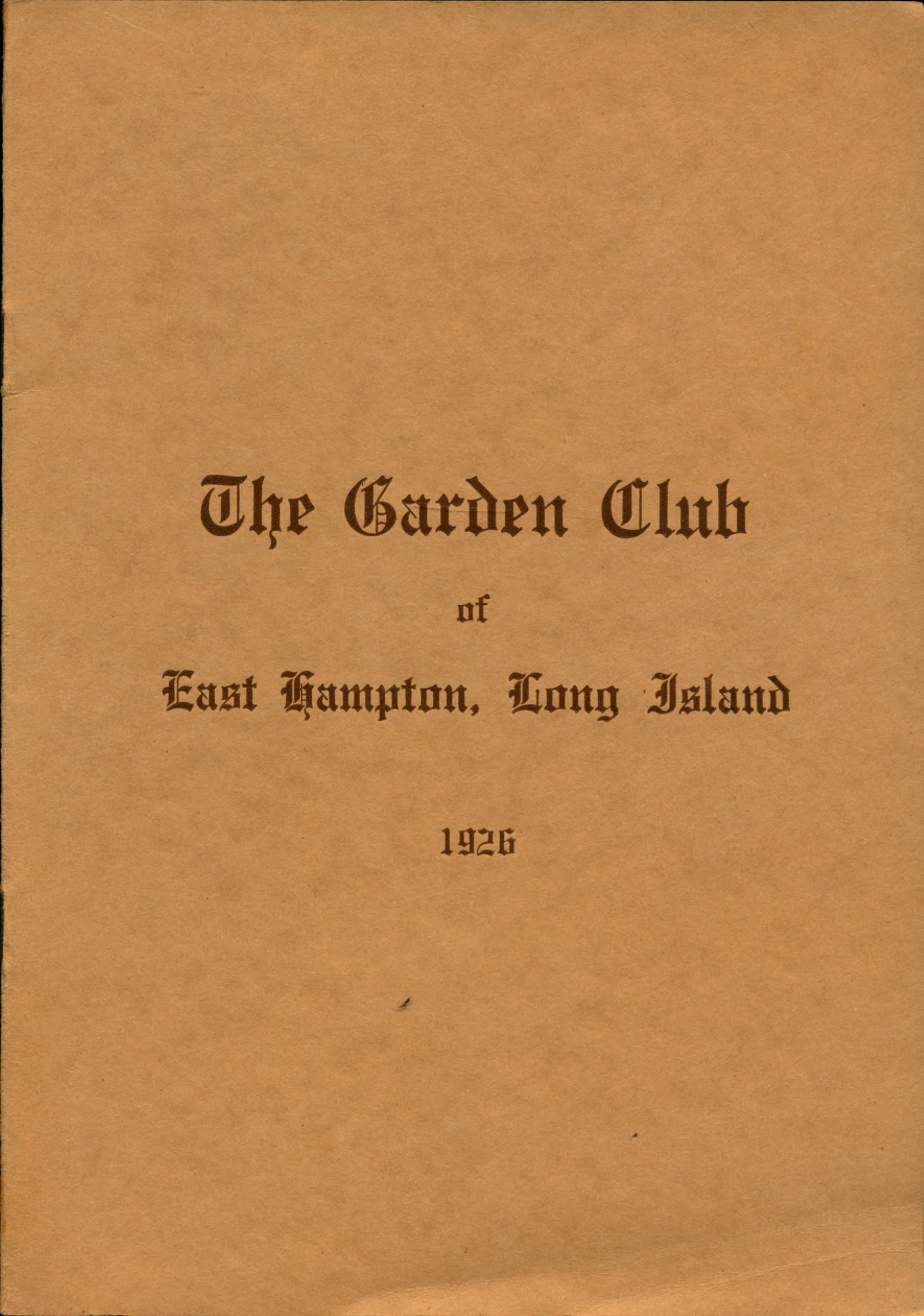 The Garden Club, Program, 1926